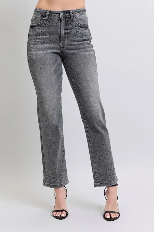 Judy Blue Full Size High Waist Rhinestone Straight Jeans Plus Size