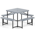 Outdoor Square Picnic Table Bench Set for 4-8 People with Umbrella Hole