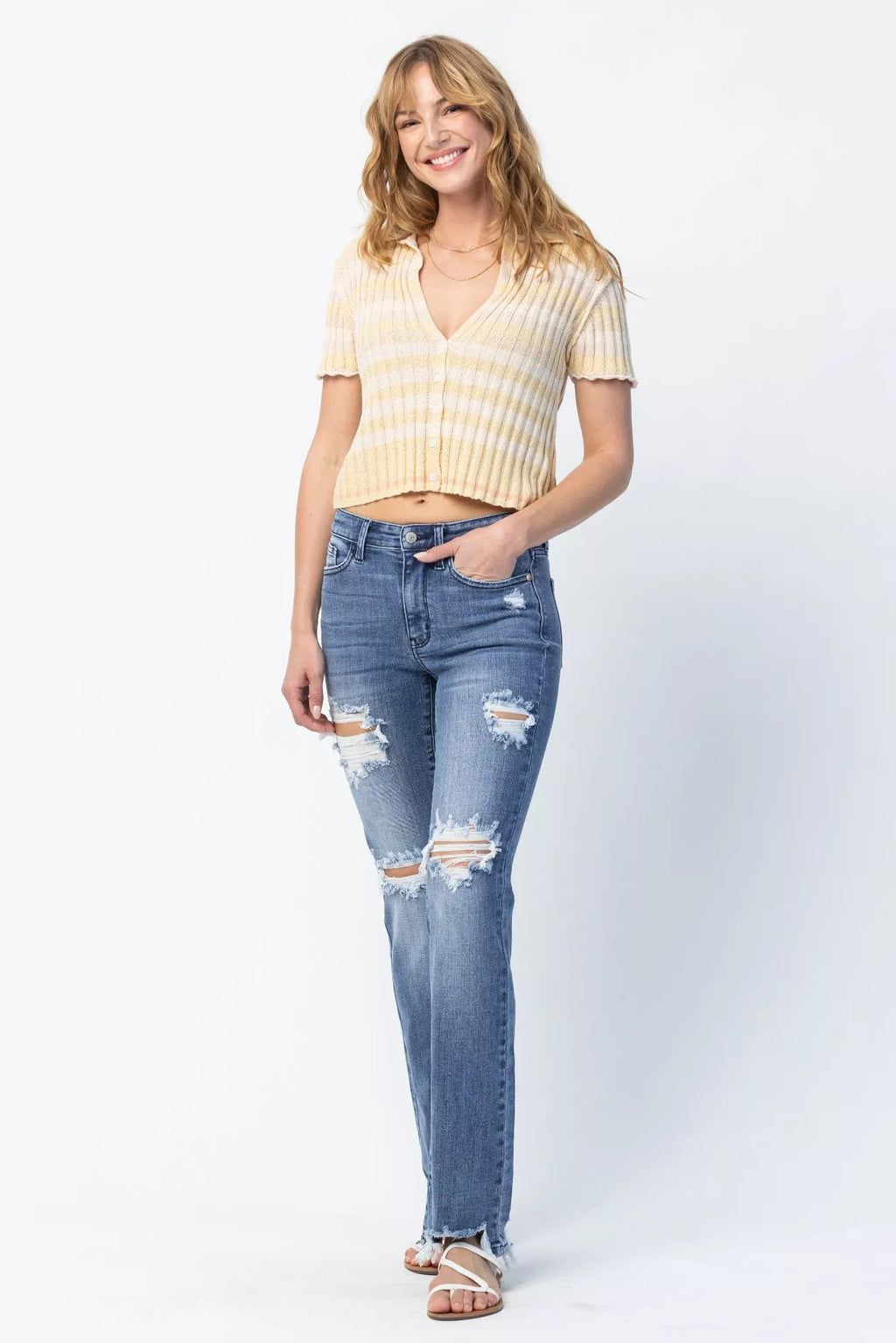 Judy Blue Full Size Mid Rise Destroy Straight Jeans Plus Size