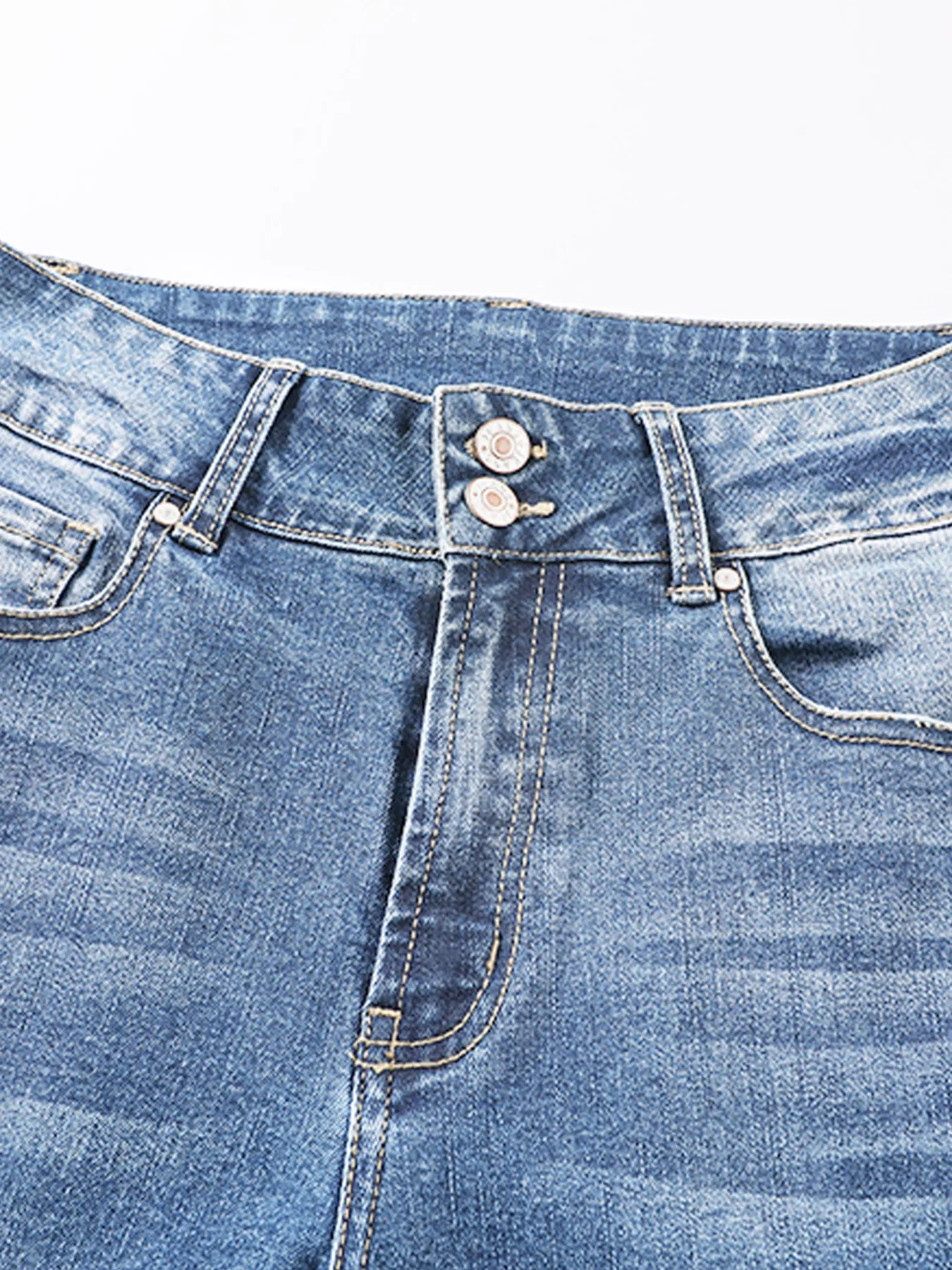High Waist Distressed Straight Leg Jeans